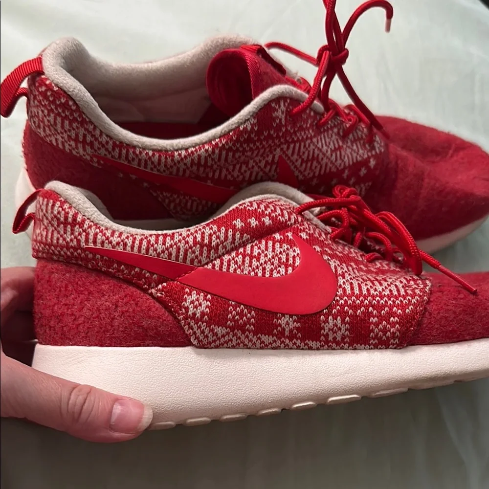 Nike Red and White Knit Holiday style Sneakers